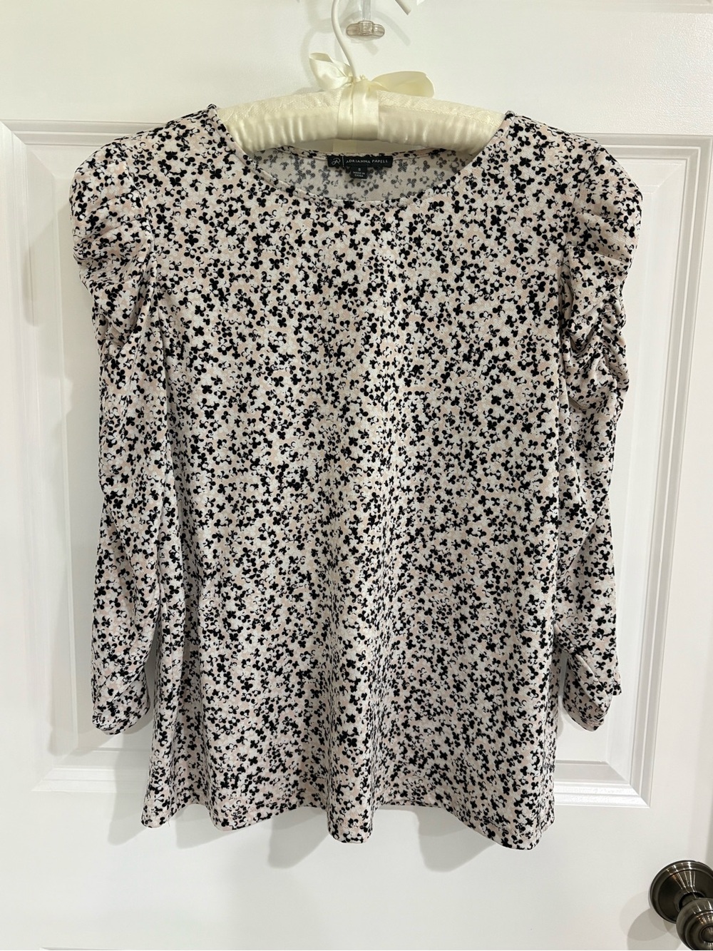 Adrianna Papell Floral Puff-Sleeve Blouse - Black & White Floral